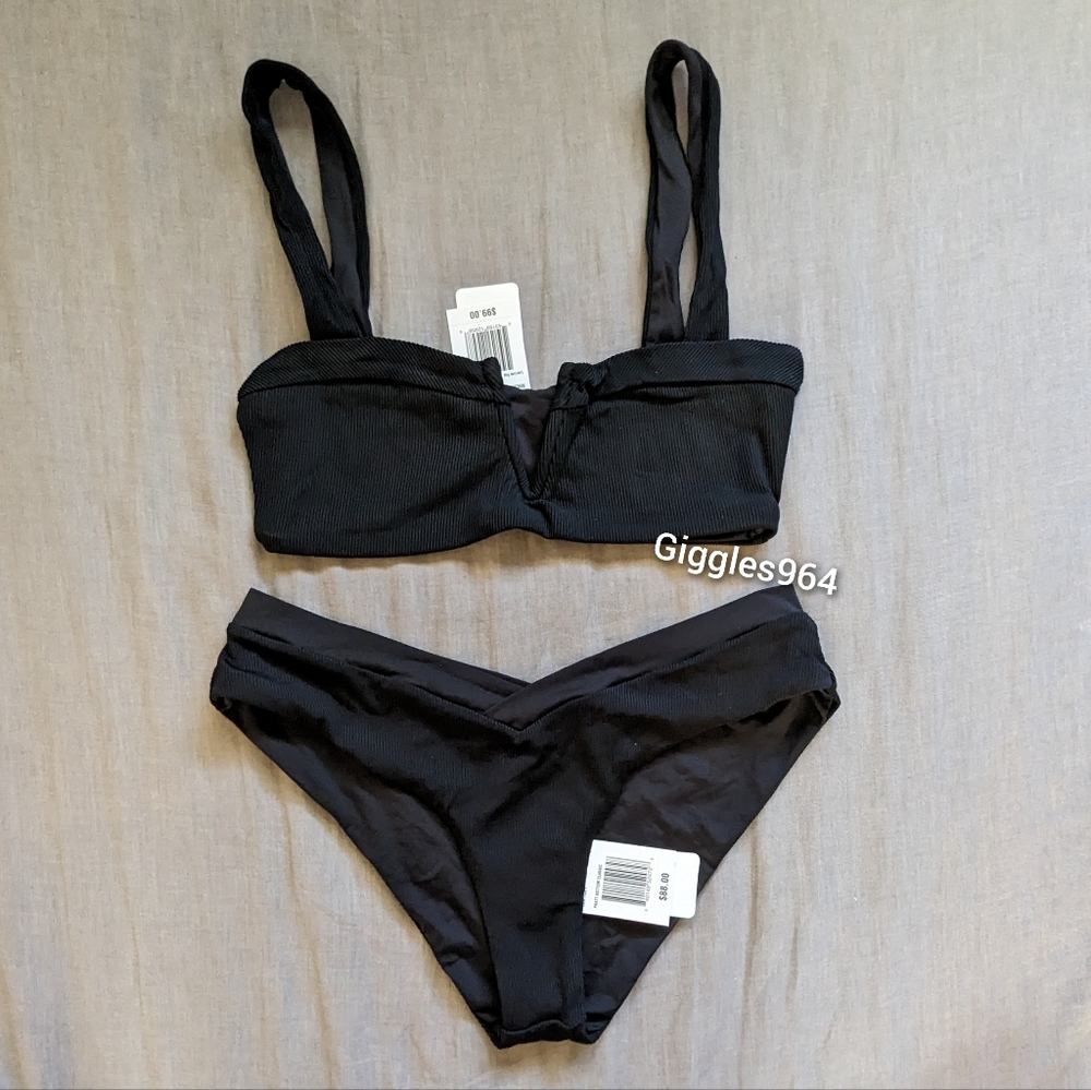 L*Space Lee Lee Pratt Bikini Set Black Ribbed